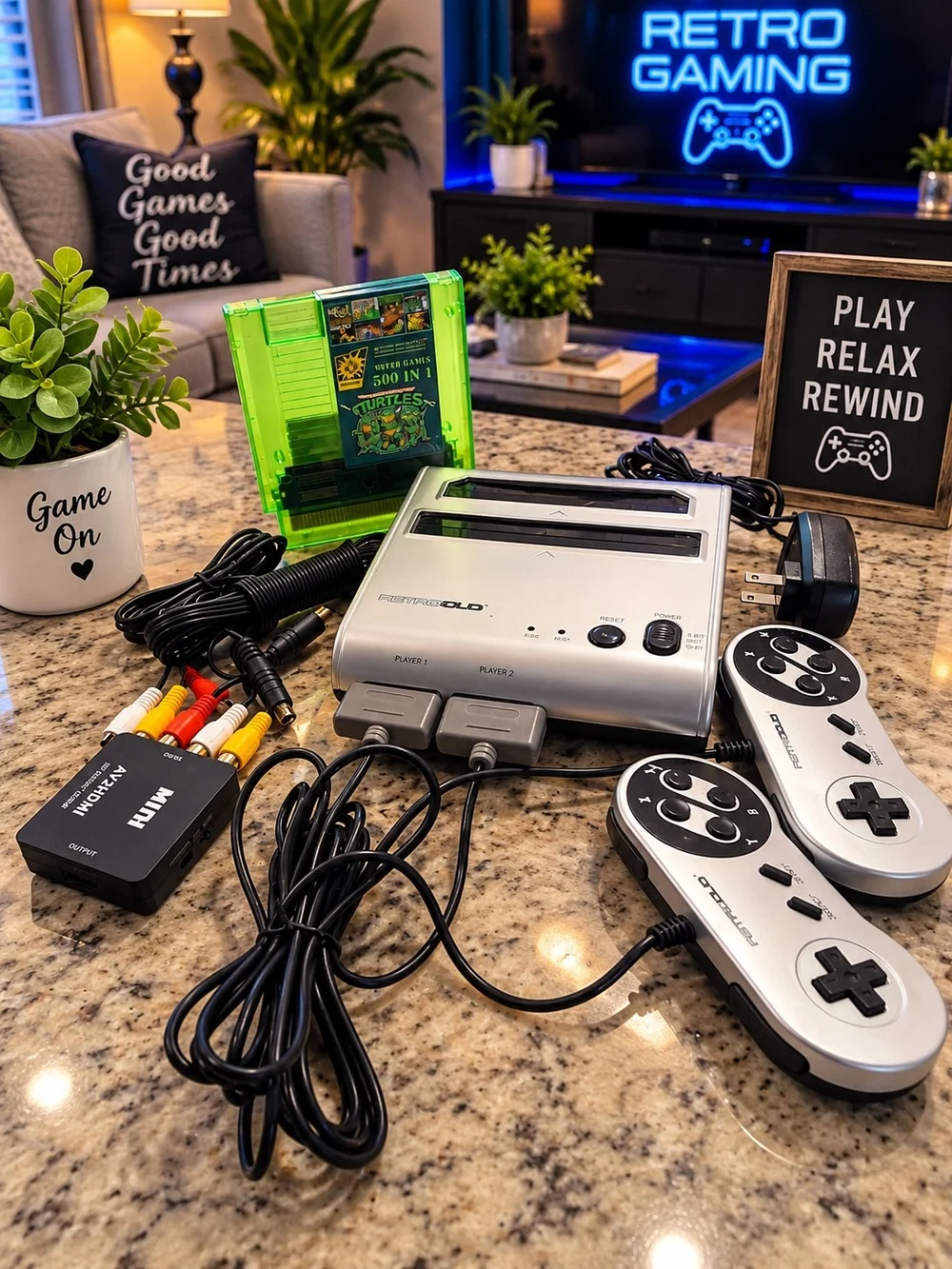 Retro Gold 2-Player TV Game Console with Silver Controllers -